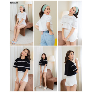 Sisters เสื้อยืดครอป ตัดต่อลายลูกไม้ ใส่กำลังดี สวยมีสไตล์Cotton100% (ใส่ทำงาน , ใส่เที่ยวได้)