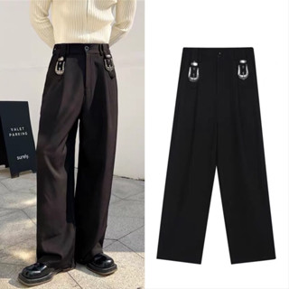 korea pants กางเกงสแลค ขากระบอก แฟชั่นเกาหลีผู้ชาย งานแต่งอะไหล่