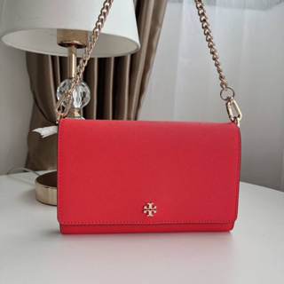 👜กระเป๋าสะพาย TORY BURCH EMERSON CHAIN WALLET สีแดง สายโซ่ สีเงินถอดได้