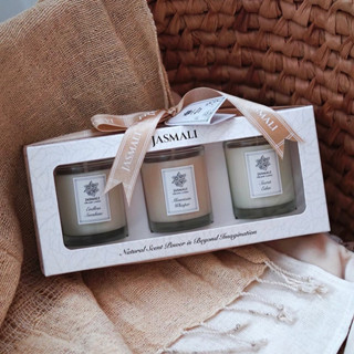 GIFT SET เทียนหอม 3 แก้ว JASMALI ผูกริบบิ้น แถมการ์ด (แจ้งกลิ่นในแชท)