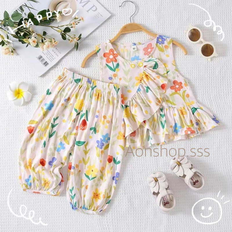 พร้อมส่ง ชุดเซทเสื้อ+กางเกง เด็ก ลายดอกไม้(S1)