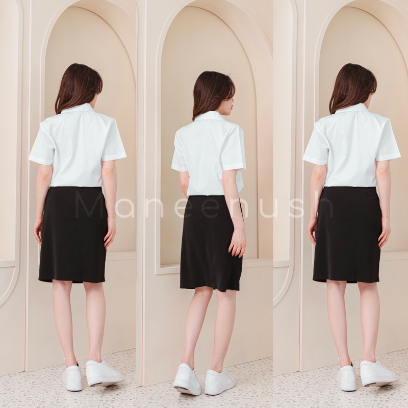 เสื้อนักศึกษาทรงบอย แขนกระบอก หลังว่าง ไซส์ 34”-56” สีขาวนวล เสื้อนิสิต มีรังดุม - รูปที่ 6