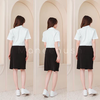 เสื้อนักศึกษาทรงบอย แขนกระบอก หลังว่าง ไซส์ 34”-56” สีขาวนวล เสื้อนิสิต มีรังดุม