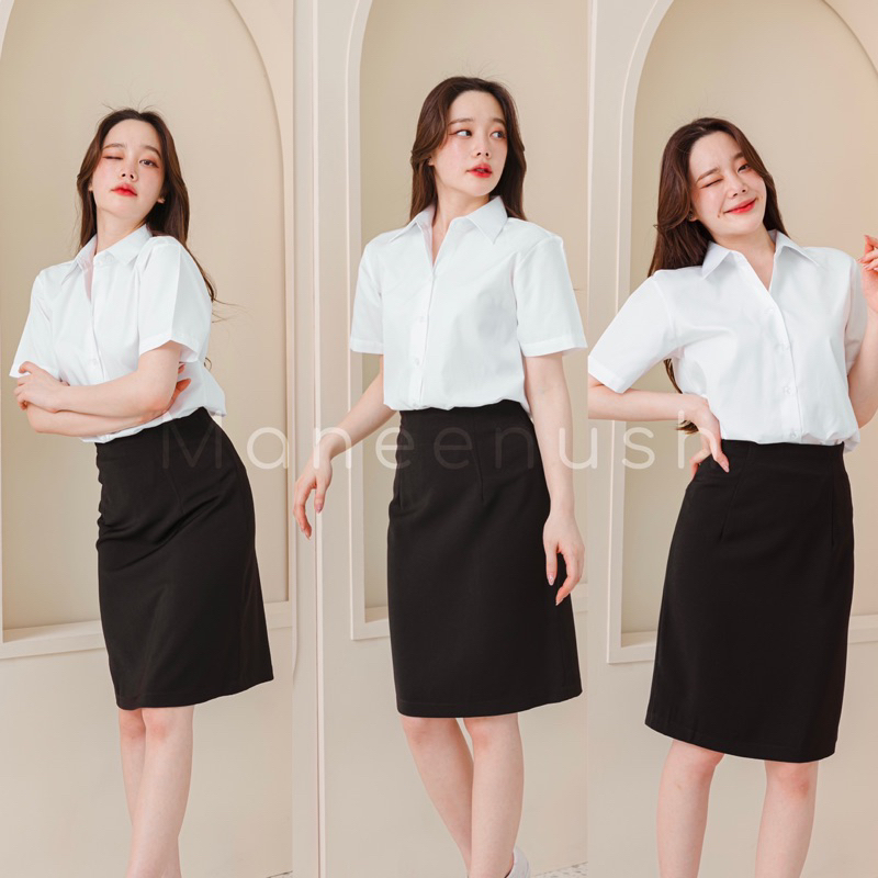 เสื้อนักศึกษาทรงบอย แขนกระบอก หลังว่าง ไซส์ 34”-56” สีขาวนวล เสื้อนิสิต มีรังดุม - รูปที่ 7