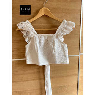 SHEIN x cotton ลูกไม้ฉลุ x M เเต่งฉลุผูกหลังน่ารัก อก 30-31 ยาว 15 ❌ตำหนิ สีตกใส่ด้านหน้า Code: 1134(7)