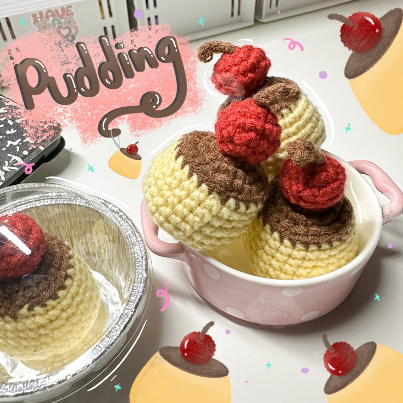 พวงกุญแจพุดดิ้งไหมพรม pudding keychain