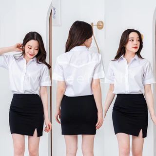 กระโปรงทรงเอเอวสูง ยาว 14", 16" ผ่าหน้า/ผ่าหลัง ผ้าฮานาโกะ ผ้ายืด สีดำ กระโปรงนักศึกษา