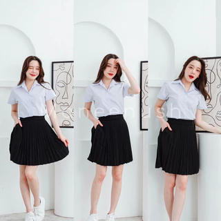 พลีทมีกระเป๋า ยาว14”-24” Freesize(เอว23-30) / XL(เอว30-42) กระโปรงนักศึกษา ผ้าหางกระรอก