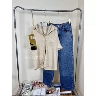 SALE ❤️ เสื้อเชิ้ตเเขนสั้น เเต่งกระเป๋าหน้า ผ้าวู้ดดี้