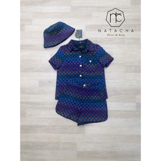 ราคาถูกที่สุด!! NATACHA Set สีผ้าลายสีรุ้ง เสื้อคอปกกระดุมหน้า แมตกางเกงขาสั้น