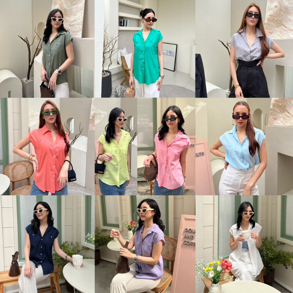 🔖Alot #Tracy เสื้อเชิ้ตลินิน ใส่สบาย ทรงหลวม ดีเทลกระดุมที่กระเป๋า ปกใหญ่แข็ง