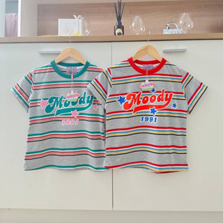 ◕◡◕ LAB SILK ◕◡◕ เสื้อครอป ลายขวาง สกรีนลาย Moody 1991 🏈 มาน่ารักด้วยนะค้าา &gt;&lt;