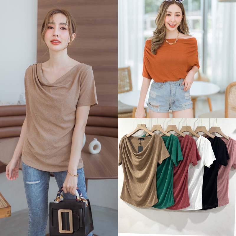 พร้อมส่ง* เสื้อคอถ่วง แขนสั้น ผ้าซีทรู ทรงสวย ใส่สบายไม่ร้อน งานป้าย La dvess 051