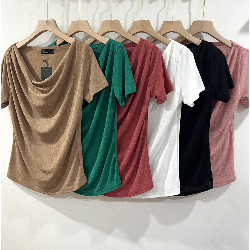 พร้อมส่ง* เสื้อคอถ่วง แขนสั้น ผ้าซีทรู ทรงสวย ใส่สบายไม่ร้อน งานป้าย La dvess 051