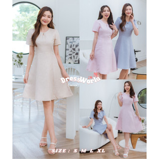 DW1058-DRESS WORLD - 1058 เดรสพิมพ์ลายแต่งกระดุมคอ(ทักแชทเช็คสต็อคก่อนสั่งซื้อ)