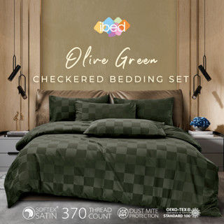 ibed ชุดผ้าปูที่นอนครบเซ็ท Softex Satin (ลายตาราง) Olive Green 3.5 ฟุต,5 ฟุต,6 ฟุต - CHECKERD COLLECTION