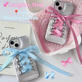 🌈Langton🌸จัดส่งภายใน24ชม ป้องกันการหล่น ขอบเต็ม iphone 11 14 pro max โบว์หูกระต่าย สายรัด สีชมพู case for iPhone 12 13