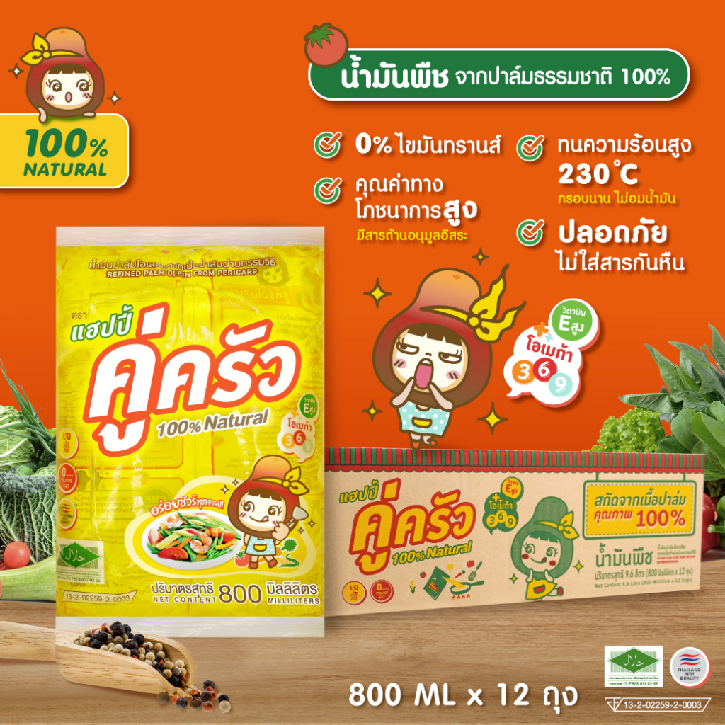 น้ำมันพืช คู่ครัว 1 ลัง (800 ml x 12 ถุง)*สุดคุ้ม ในราคาขายส่ง* (น้ำมันปาล์ม/ไม่มีไขมันทรานส์/อย.GMP