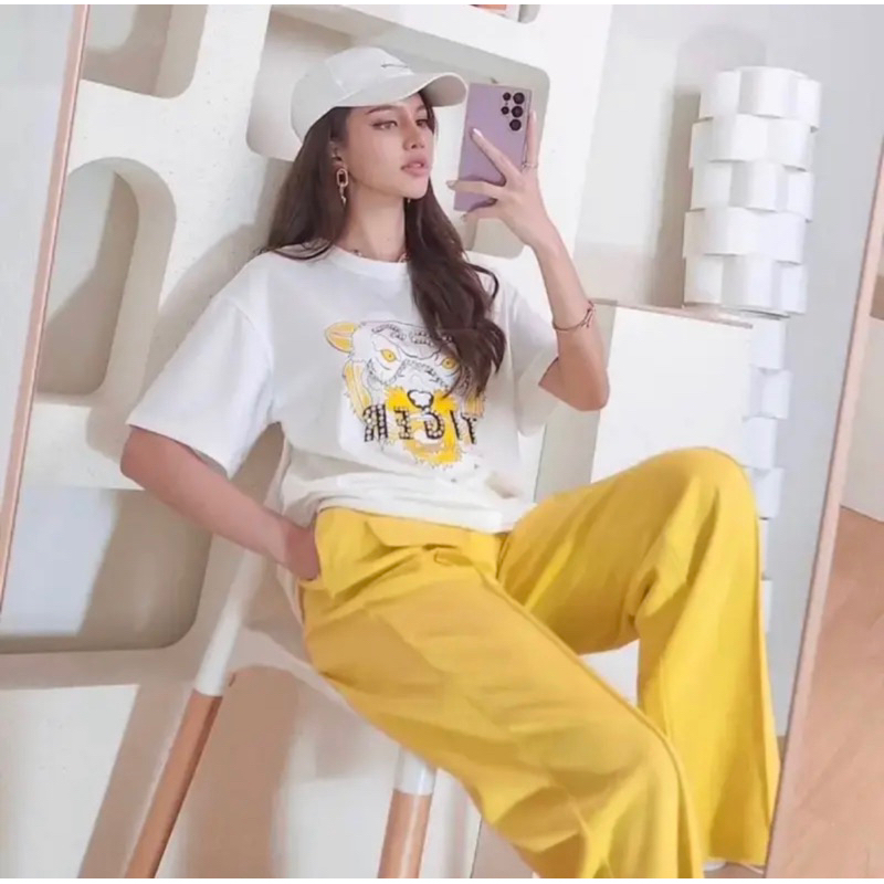 ชุดเซ็ต เสื้อยืดสีขาวแขนสั้น กางเกงสี