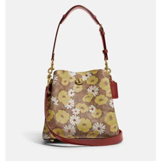 แท้!! กระเป๋าสะพาย Coach Willow Bucket Bag In Signature Canvas With Floral Print C9722 ลายดอกไม้ ใหม่