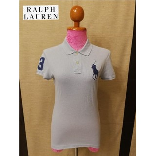 Ralph Lauren​ Brand_2nd hand เสื้อโปโลแขนสั้น สีฟ้า กระดุมป๊ม วัสดุผ้าฝ้าย​💯​%/ Size S/ แท้มือสองกระสอบนำเข้า