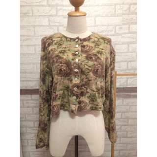 เสื้อไหมพรม แขนยาว เสื้อคาร์ดิแกนครอปสั้นลายดอก