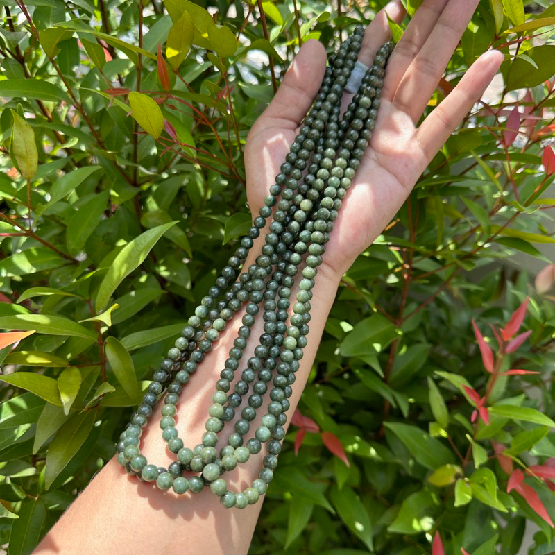 85JA.N-GRสร้อยคอ หยกพม่า เขียวเข้ม จักรพรรดิ ขนาดเม็ด 7 มิล ยาว 23 นิ้ว โดยประมาณ หยกแท้ หยกพม่า ส่ว