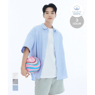 ALAND เสื้อยืด CODEGRAPHY CGP OVERSIZED-FIT OXFORD SHORT-SLEEVED SHIRT