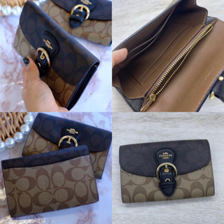 🎀 (สด-ผ่อน) กระเป๋าสตางค์ใส่บัตร C6897 KLEO WALLET IN BLOCKED SIGNATURE CANVAS