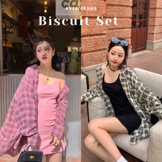 AVES.BRAND BISCUIT SET เซ็ทเดรส + เสื้อเชิ้ตลายสกอต