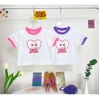 เสื้อครอปลูกสาว พิมพ์ลายbarbie น่าร้ากกกจะใส่เต้นใส่เที่ยวก็ปังมากกกกกนะแม่น้าาา