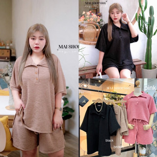 Mชุดเช็ต2ชิ้น เสื้อคอโปโลกระดุมหน้า+กางเกงขาสั้น ไซส์ใหญ่