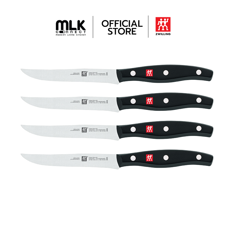 ZWILLING ชุดมีดสเต๊กสแตนเลสสตีล 4 ชิ้น  120 มม.  รุ่น TWIN POLLUX มีความคมและทนทาน  สีเงิน ด้ามสีดำ 
