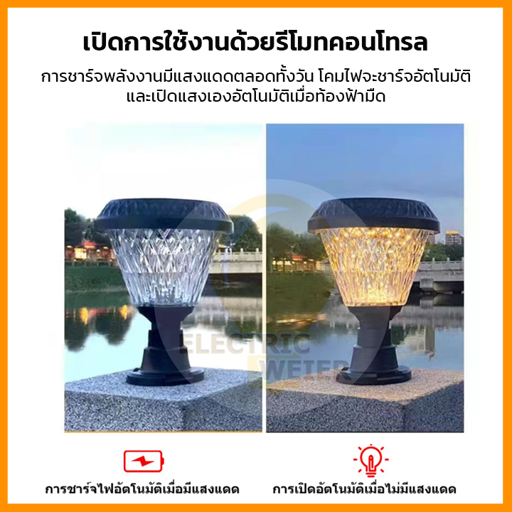 โคมหัวเสาโซล่าเซลล์ โคมไฟหัวเสา ไฟLED Solar light LED รูปที่ 5