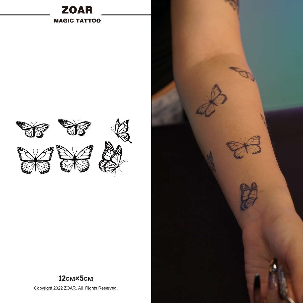 ZOAR พร้อมส่ง A002Magic tattooสติ๊กเกอร์รอยสักสมุนไพร  ชุดผีเสื้อ กันน้ำ กันรอย ยาวนาน กึ่งถาวร แสดงสี เหมือนจริง