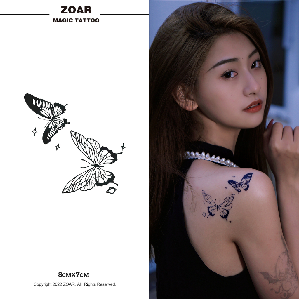 ZOAR พร้อมส่ง A002Magic tattooสติ๊กเกอร์รอยสักสมุนไพร  ชุดผีเสื้อ กันน้ำ กันรอย ยาวนาน กึ่งถาวร แสดงสี เหมือนจริง