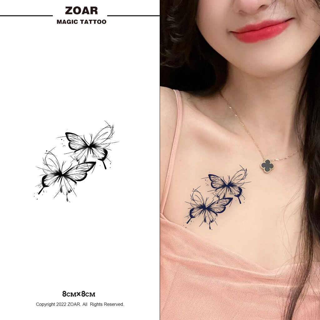 ZOAR พร้อมส่ง A002Magic tattooสติ๊กเกอร์รอยสักสมุนไพร  ชุดผีเสื้อ กันน้ำ กันรอย ยาวนาน กึ่งถาวร แสดงสี เหมือนจริง