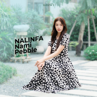 NALINFA Nami Pebble - เดรสคอกลม ลายวงกลมสีขาว-ดำ กระโปรงยาว By Nalinfa