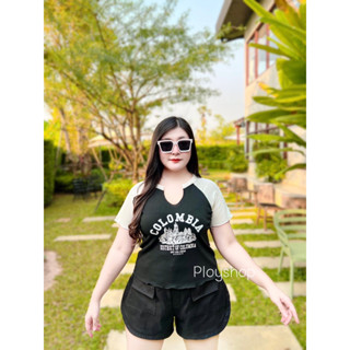 เสื้อยืดสุดฮิตสาวอวบสกรีนอกแขนสั้น จ38