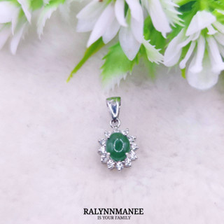 J6404 จี้หยกพม่าแท้ ( Jadeite Type A ) ตัวเรือนเงินแท้ 925 ชุบทองคำขาว