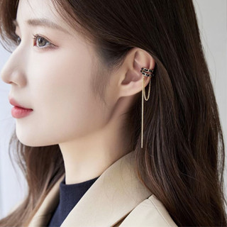Earcuff ต่างหูหนีบ ต่างหูหนีบมีโซ่ ต่างหูยาวใส่ข้างเดียว ต่างหูสีดำ ต่างหูยาวใส่ออกงาน ต่างหูหนีบยาว ต่างหูระย้า
