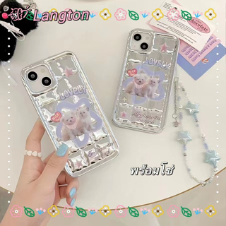 🌈Langton🌸สไตล์สร้อยข้อมือ การ์ตูน ลูกสุนัข ลูกแมว รุ่นคู่ สีเงินiphone 11 14pro max ป้องกันการหล่น case for iPhone 12 13