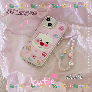 🌈Langton🌸สไตล์สร้อยข้อมือ การ์ตูน Loopy สีชมพู น่ารัก iphone 11 14pro max ป้องกันการหล่น ขอบเต็ม case for iPhone 12 13