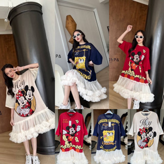 🐻🐨🐼 Cartoon Dress🐻🐨🐼 เดรสลายการ์ตูน ต่อปลายเดรสผ้าฟูระบายสองชั้น