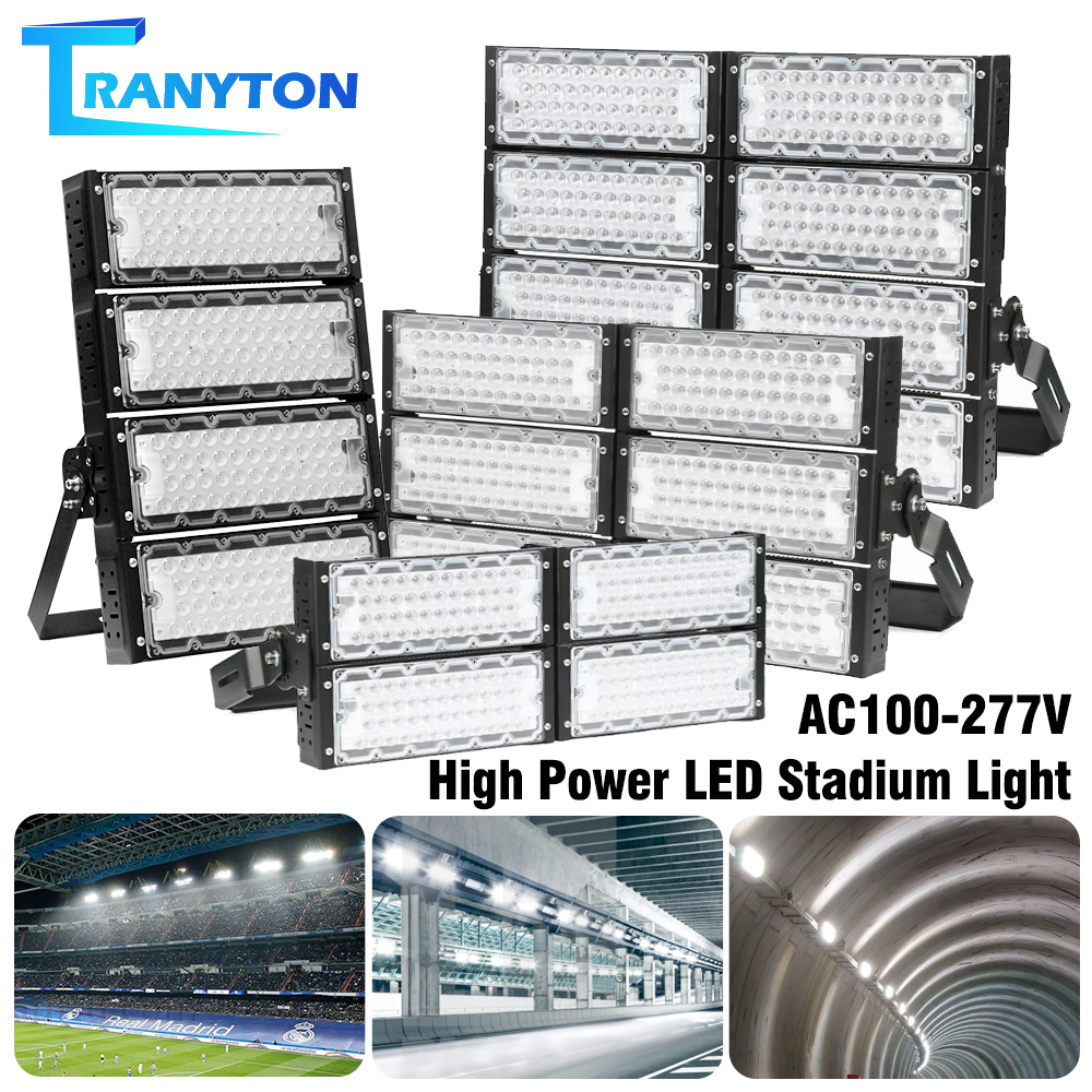 โคมไฟสนามกีฬา AC100-277V LED ความสว่างสูงและพลังงานสูง IP66 กันน้ำ 600W/800W LED โคมไฟสนามกีฬา โรงละคร อุโมงค์ สะพานจราจ