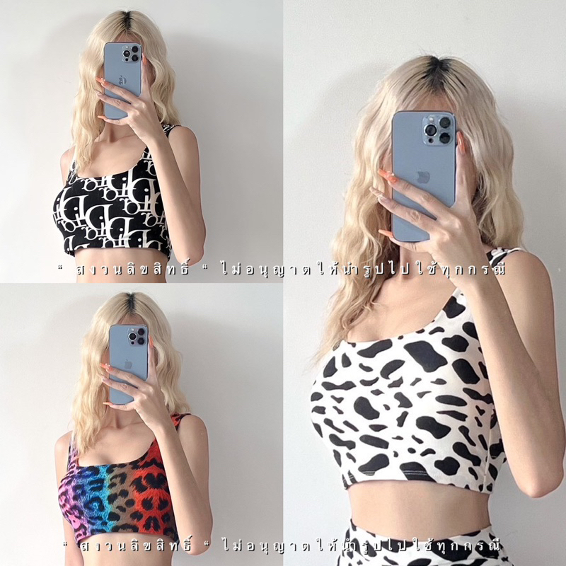 999MPM Shop เสื้อครอปสายเดี่ยว(มีฟองน้ำ) เสื้อสายฝอสายเดี่ยว(ลายต่าง)
