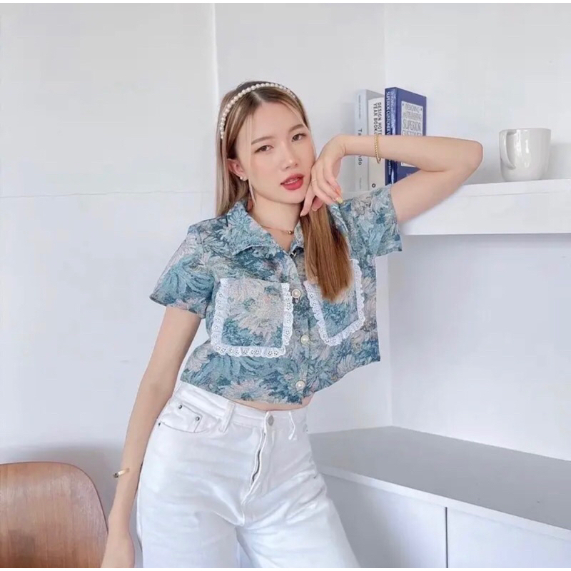 เสื้อครอป cookies bear ผ้าทอ