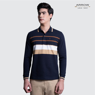 ARROW POLO เสื้อยืดโปโลแขนยาว  ทรง COMFORT FIT Cotton 100% สีดำ MPCC504-NV