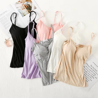 เสื้อสายเดี่ยวผ้าคอตตอนเนื้อนิ่ม มีบราในตัว ไซส์ S - 3XL พร้อมส่งจ้า