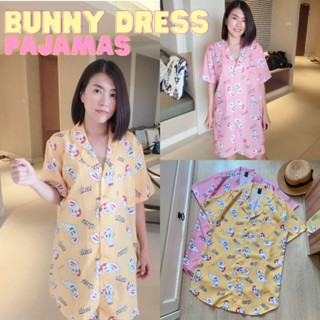 ✨purefloral✨ BUNNY PAJAMAS DRESS ชุดนอนเดรสแขนสั้นลายกระต่าย สีหวาน น่ารัก